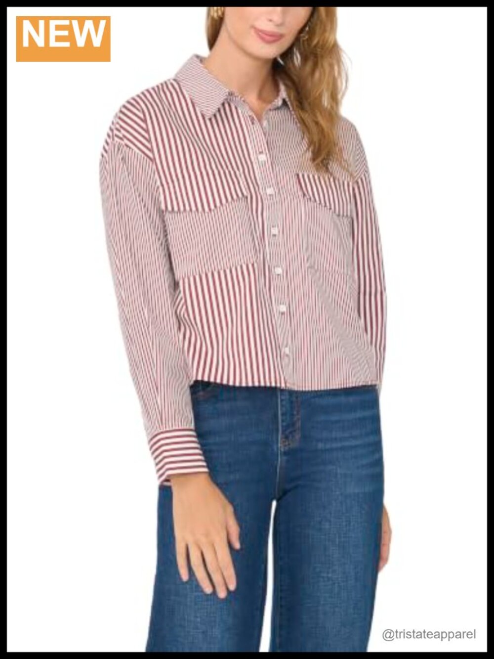 Vince Camuto Long Sleeve Collar Button Down Blouse with Front Pocket